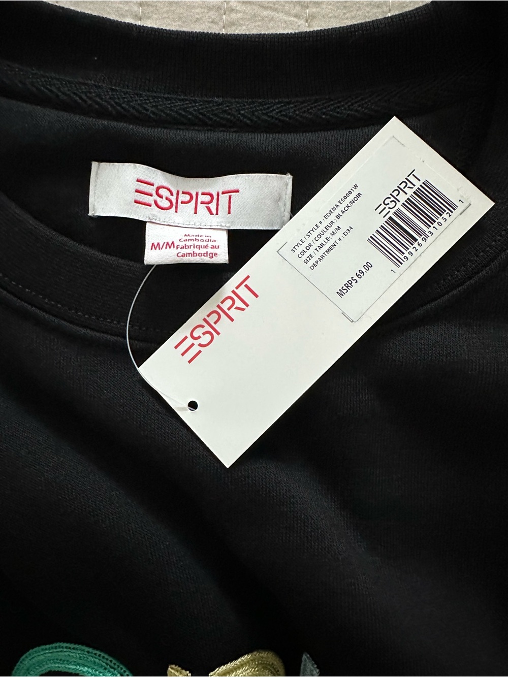 Esprit Black Crewneck Sweatshirt with Multicolor Logo Embroidery - Picture 4 of 6